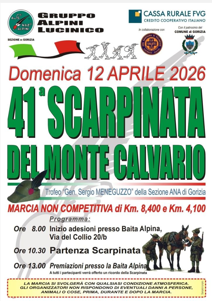 Volantino della 41a Scarpinata del Monte Calvario a Lucinico organizzata dal Gruppo Alpini